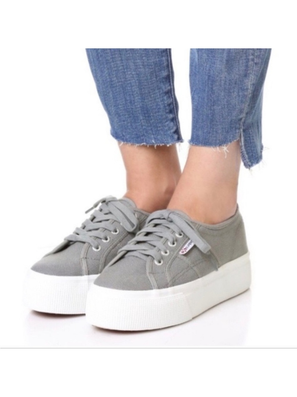 Superga Gray Platform Canvas Sneakers for Women